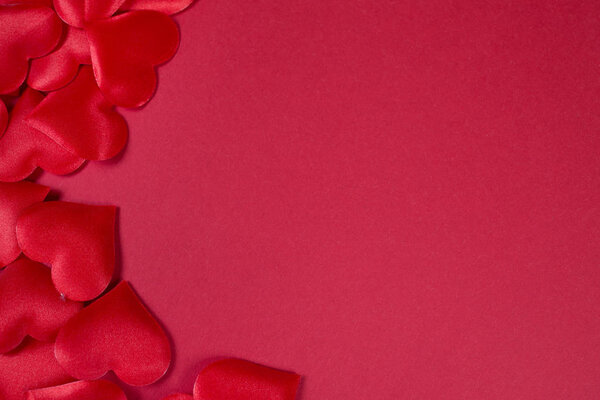 flatlay with red hearts