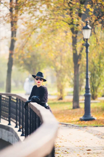 Elegantní žena v podzimním parku — Stock fotografie