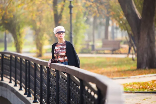 Donna elegante nel parco autunnale — Foto Stock