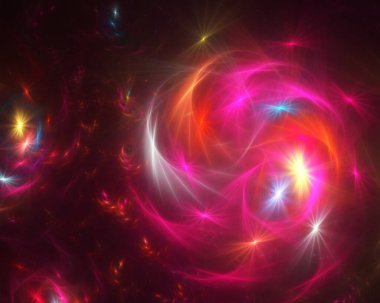 fraktal renkli soyut yuvarlak eğriler ve siyah arkaplan üzerindeki çizgiler