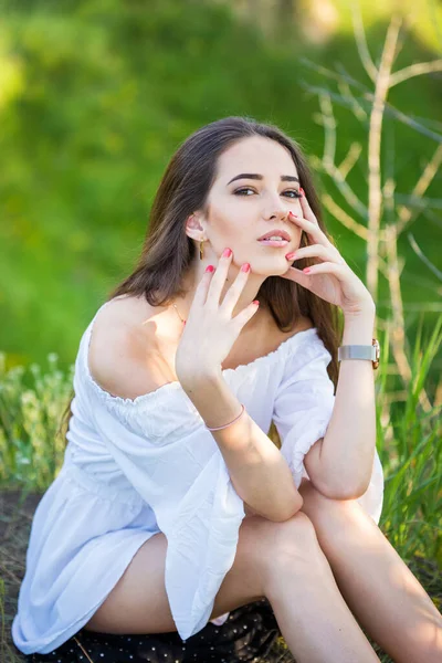 Ritratto Una Bella Ragazza All Aperto Nel Campo — Foto Stock