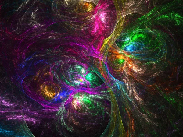 Фрактальные Цветные Абстрактные Круглые Кривые Линии Черном Фоне — стоковое фото