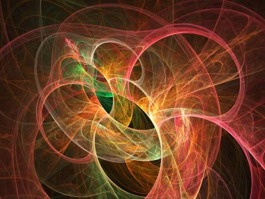 fraktal renkli soyut yuvarlak eğriler ve siyah arkaplan üzerindeki çizgiler