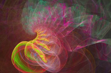 fraktal renkli soyut yuvarlak eğriler ve siyah arkaplan üzerindeki çizgiler