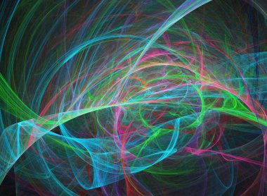 fraktal renkli soyut yuvarlak eğriler ve siyah arkaplan üzerindeki çizgiler