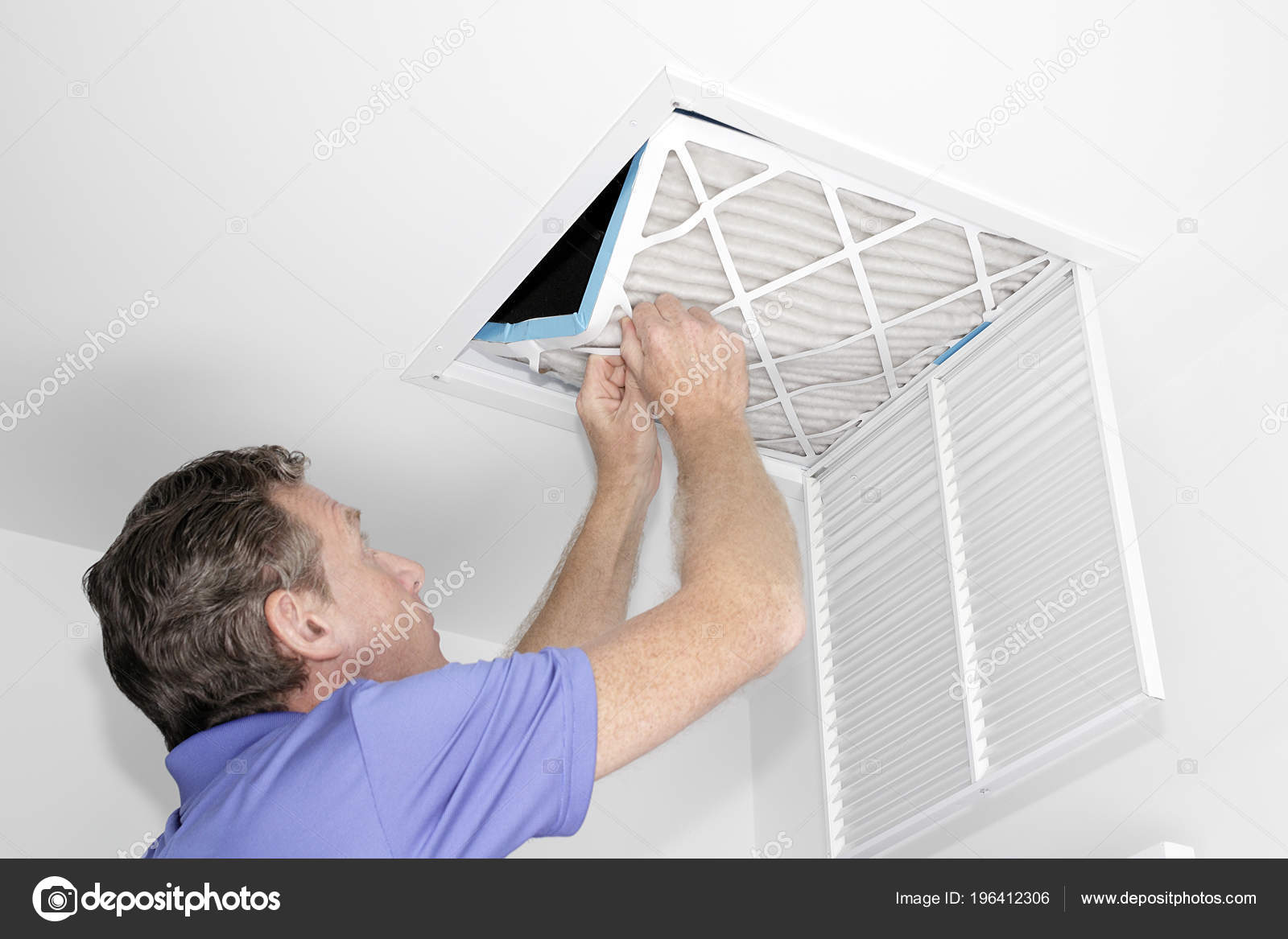 Man Removing Dirty Air Filter Mature Man Taking Out Dirty