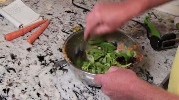 Смешивание Весенний Микс Салат Домашней Морковь Имбирное Платье Две Руки — стоковое видео