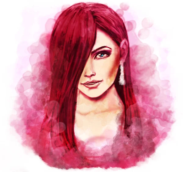 suluboya tarafından çizim renkli karikatür komik genç kadın portre