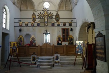 Heraklion, Yunanistan - Mayıs 2018 Saint Minas Kilisesi dini Sanat Müzesi içinde yaklaşık