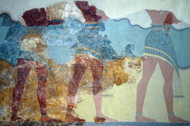 Heraklion, Yunanistan - Mayıs 2018 yaklaşık fresk Acrhaeological Müzesi'nde parçası