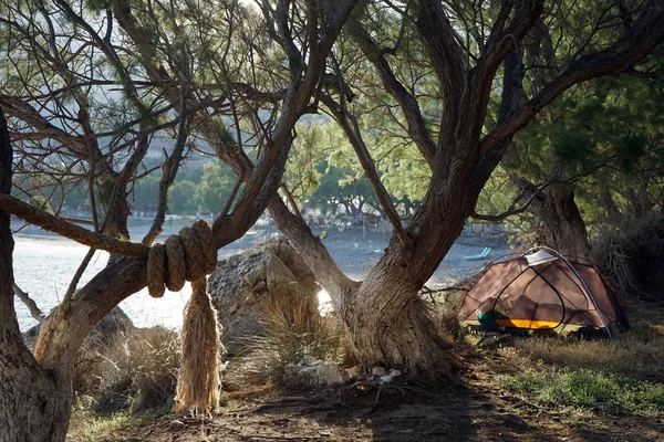 Wild Camping Sfinari Beach West Coast Krete Island Greece — Stock Photo, Image