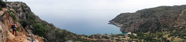 Randonneur Panorama Baie Lissos Sur Côte Sud Île Krete Grèce — Photo
