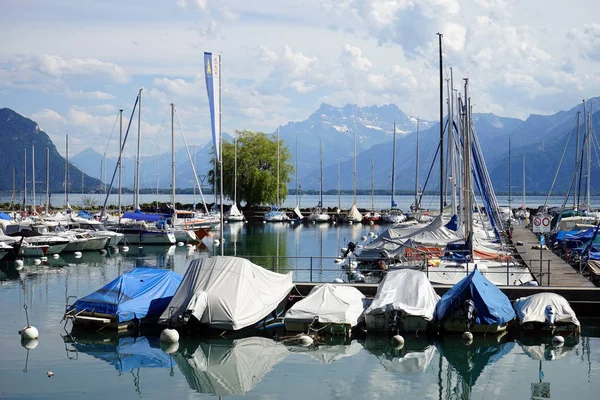 Montreux Suíça Circa Julho 2018 Iates Marina Lago Genebra — Fotografia de Stock