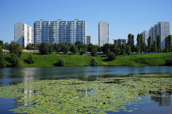 Moskova, Rusya - Temmuz 2018 yaklaşık Ochakovsky gölet