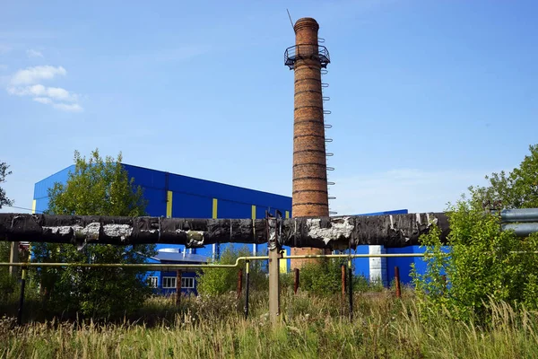 Cheminée Brique Usine Bleue Dans Région Moscou Russie — Photo