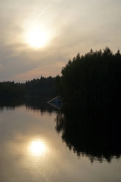 Günbatımı Orman Göle Moscow Region Rusya Federasyonu — Stok fotoğraf