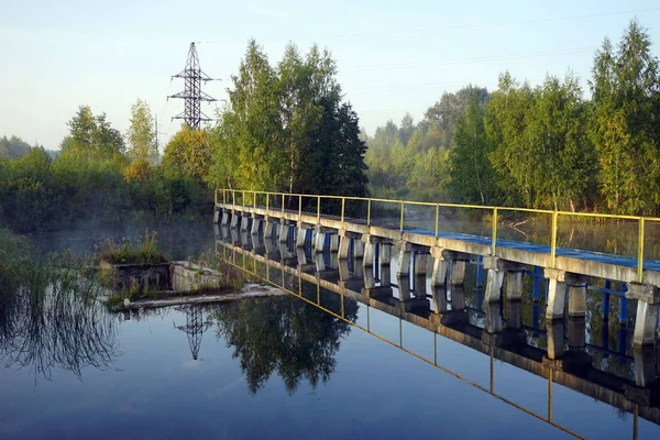 Ponte Cemento Sul Lago Nella Regione Mosca Russia — Foto Stock