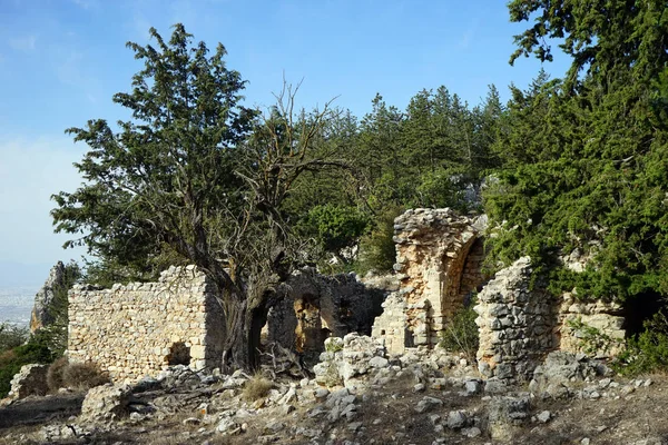 Ruínas Antiga Igreja Grega Árvores Norte Chipre — Fotografia de Stock