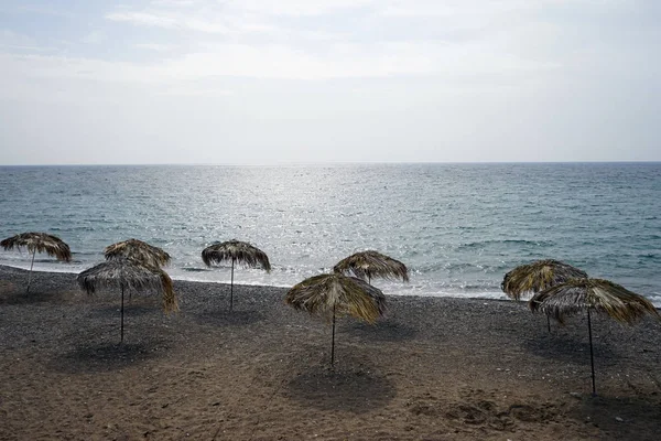 Guarda Chuvas Palha Praia Chipre — Fotografia de Stock