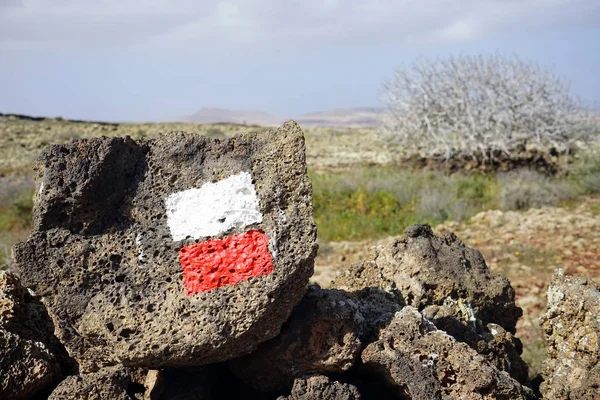 Rode Witte Markeringen Rots Buurt Van Trail Het Eiland Fuerteventura — Stockfoto