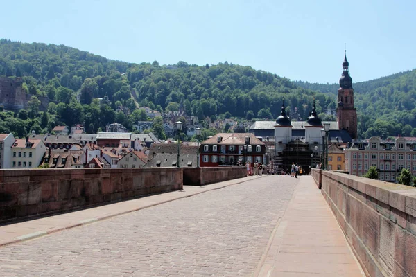 Belle Heidelberg Allemagne Vue Vieux Pont Pierre Une Porte Pont — Photo