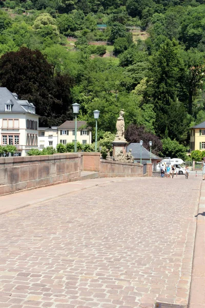 Linda Heidelberg Alemanha Vista Velha Ponte Pedra Portão Ponte Medieval — Fotografia de Stock