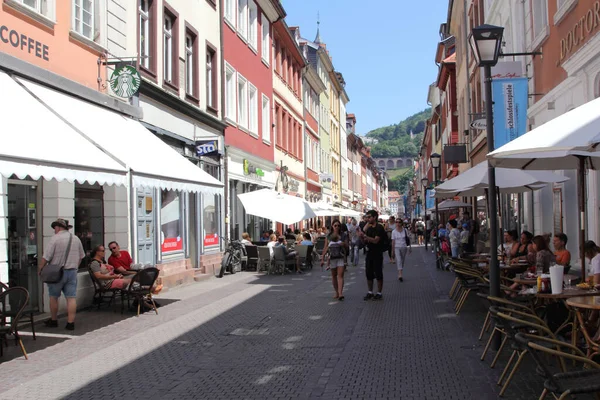 Peatonal Agradable Centro Heidelberg Durante Día Compras Visitas Turísticas Heidelberg — Foto de Stock