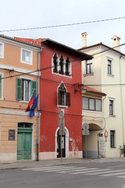 Küçük bir sahil kenti Koper, Slovenya, Avrupa 'nın mimarisi.