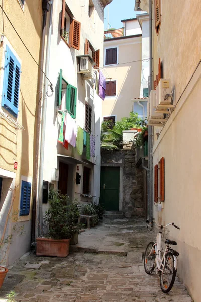 Alte Enge Straße Piran Slowenien Piran Ist Eine Kleine Stadt — Stockfoto