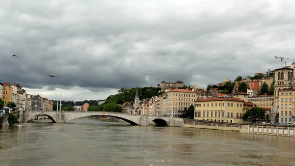 Utsikt Över Floden Saone Till Gamla Stan Lyon Frankrike — Stockfoto