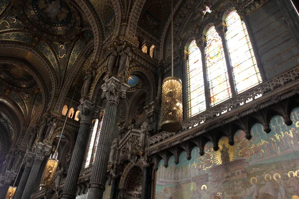 Interiören Lyon Notre Dame Katedralen Frankrike Basilikan Notre Dame Fourviere — Stockfoto