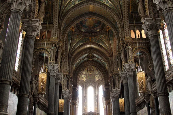 Interior Lyon Notre Dame Cathedral France Basilica Notre Dame Fourviere — Stock Photo, Image