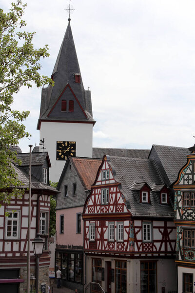 Medieval architecture and half-timbered houses (or Fachwerk) in Idstein, Hesse, Germany. The German Timber-Frame Road (Deutsche Fachwerkstrae) is a tourist route that connects towns with remarkable fachwerk.