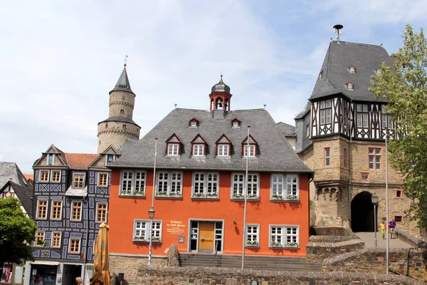 Středověká Architektura Částečně Roubené Domy Nebo Fachwerk Idsteinu Hesensko Německo — Stock fotografie