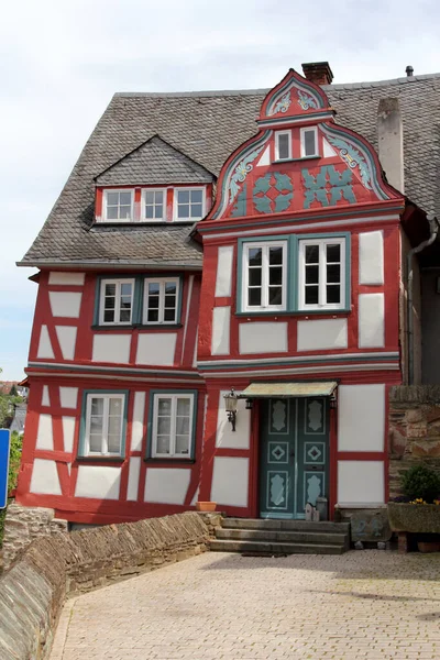 Middeleeuwse Architectuur Vakwerkhuizen Fachwerk Idstein Hessen Duitsland Deutsche Fachwerkstrae Een — Stockfoto