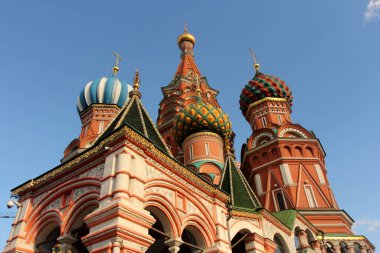 Moskova, Rusya 'daki Kızıl Meydan' daki Aziz Basil Katedrali. Pokrovsky Katedrali.