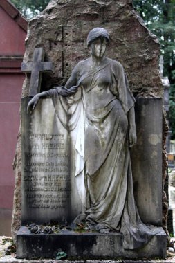 Wiesbaden, Almanya 'daki eski Rus Ortodoks mezarlığı. Saint Elizabeth 'in Rus-Ortodoks kilisesinin yanındaki mezarlıkta 19. yüzyıldan kalma ilginç mezarlar var..