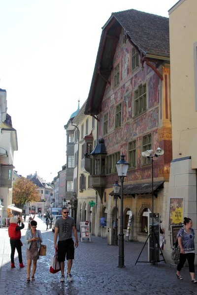 Schaffhausen Schweiz Gamla Historiska Stadskärnan — Stockfoto