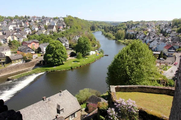 Utsikt Över Runkel Vid Floden Lahn Hessen Tyskland — Stockfoto