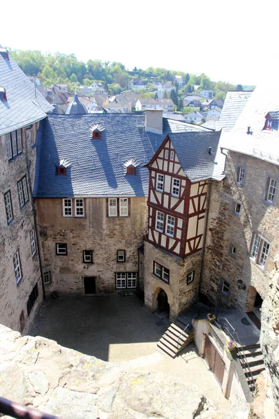 Slott Staden Runkel Vid Floden Lahn Hessen Tyskland — Stockfoto