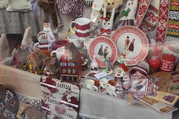 Souvenirs Traditionnels Lettons Dans Une Boutique Riga — Photo