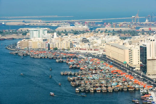 Dubai Uae March 2005 Aerial View Wooden Dhows Deira Side — Stock Photo, Image
