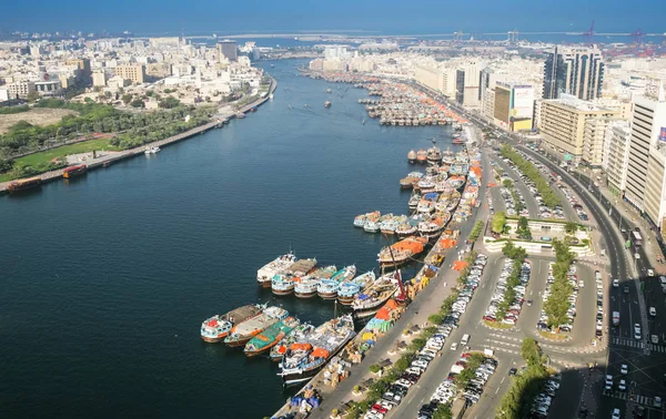 Dubai Uae March 2005 Aerial View Wooden Dhows Deira Side — Stock Photo, Image