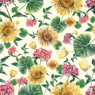 Vintage tarzı çiçeklerile suluboya el çizilmiş rustik desen çizilmiş