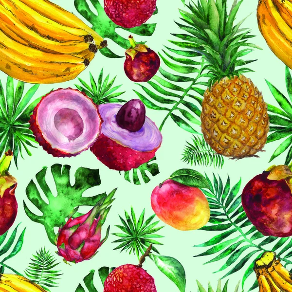 Akvarell sömlösa tropiska mönster. Varm, djungel, strand, semester. Ljusdesign textur bakgrund — Stockfoto