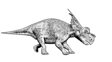 Beyaz arka plan üzerinde izole dinozor siyah ve beyaz 3d kroki 