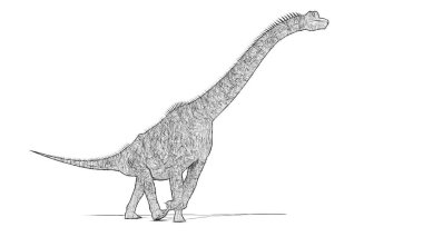 Beyaz arka plan üzerinde izole dinozor siyah ve beyaz 3d kroki 