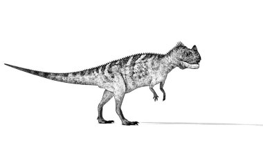 Beyaz arka plan üzerinde izole dinozor siyah ve beyaz 3d kroki 