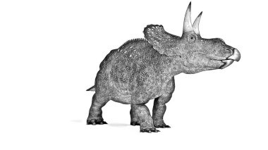 Beyaz arka plan üzerinde izole dinozor siyah ve beyaz 3d kroki 