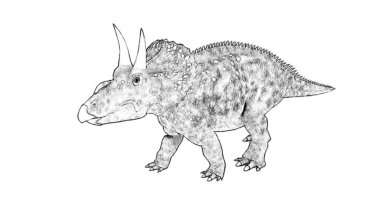 Beyaz arka plan üzerinde izole dinozor siyah ve beyaz 3d kroki 